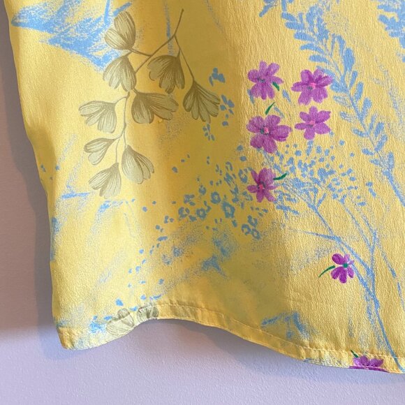 Vintage 80s Short-sleeve Floral Blouse Yellow Summer Top - Picture 5 of 14